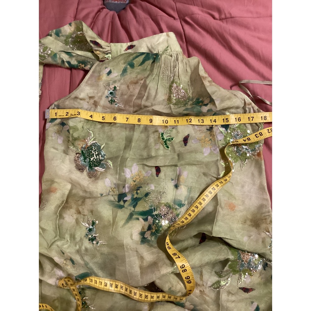 Few Moda O.P.T One Pretty Time Green Floral Sequin Embellished Maxi Dress M - Picture 7 of 11